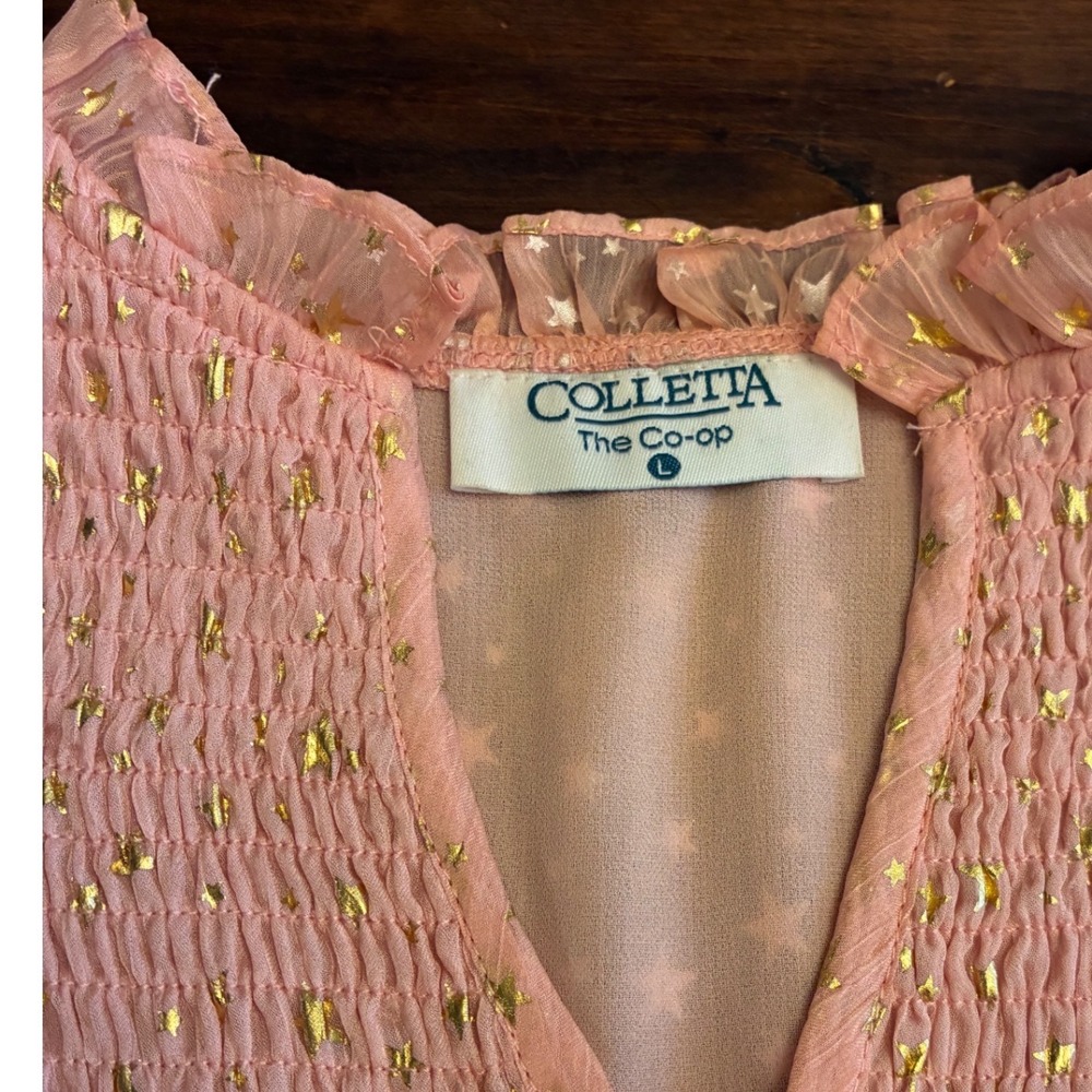 Colleta Star Print Ruffle Blouse, size Large - Picture 3 of 5